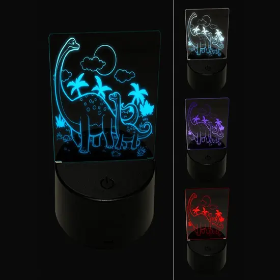 Dinosaur Family Brontosaurus Brachiosaurus 3D Illusion LED Night Light Sign Nightstand Desk Lamp {1}