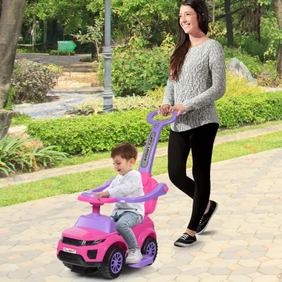 Honey Joy 3 in 1 Ride on Push Car Toddler Stroller Sliding Car with Music Pink {6}