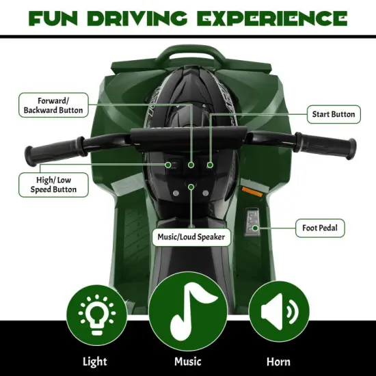 Kids Ride On ATV with Rechargeable Battery, Music and Anti-Slip Wheels Army Green {6}