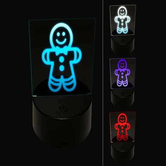 Gingerbread Man Christmas Cookie 3D Illusion LED Night Light Sign Nightstand Desk Lamp {1}