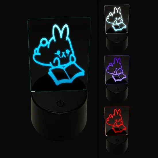 Cute Kawaii Bunny Rabbit Reading Studying for School 3D Illusion LED Night Light Sign Nightstand Desk Lamp {1}