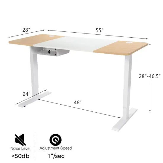 55 Inch x 28 Inch Electric Standing Desk with USB Port Natural {5}
