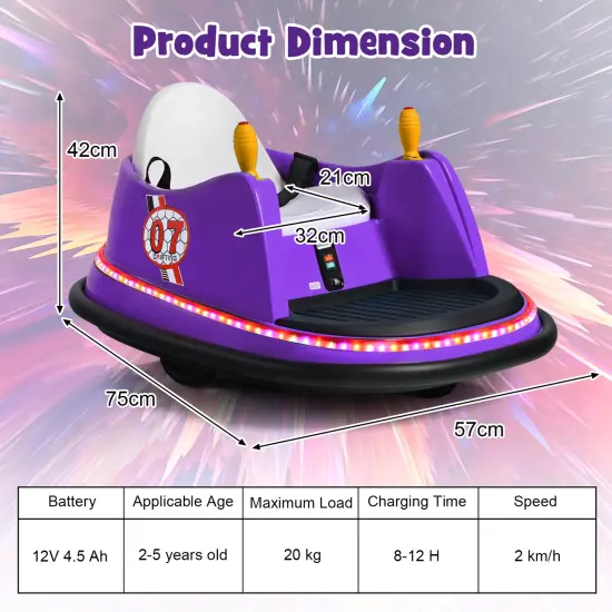 Kids Ride On Bumper Car with Remote Control Ideal Gift for Special Occasions Purple {2}