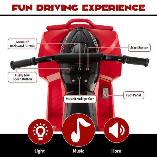 Kids Ride On ATV with Rechargeable Battery, Music and Anti-Slip Wheels Red {6}