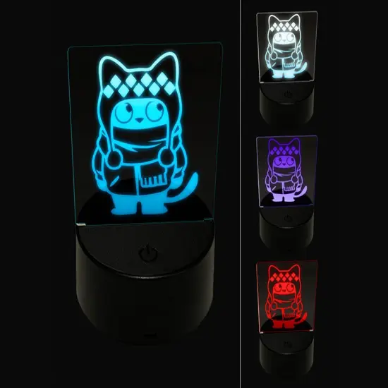 Cute Cat in Jacket is Ready for Winter 3D Illusion LED Night Light Sign Nightstand Desk Lamp {1}