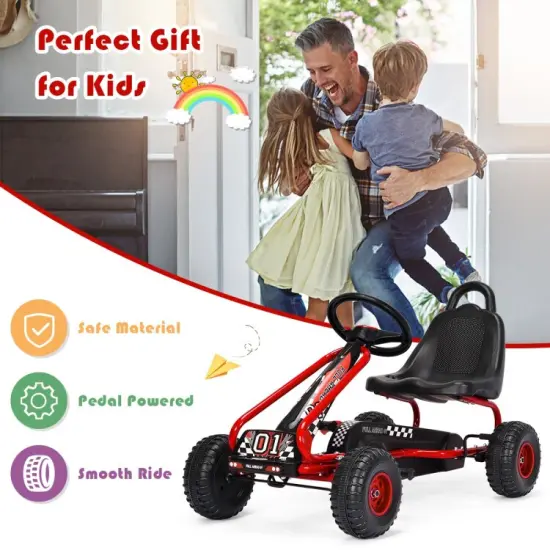 Iron Pedal Powered Ride On Car Go Kart for Kids with Adjustable Seat Red {4}