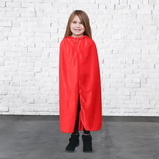 Red Kids Velvet Hooded Cape - Superhero Halloween Costume Cloak with Hood {3}