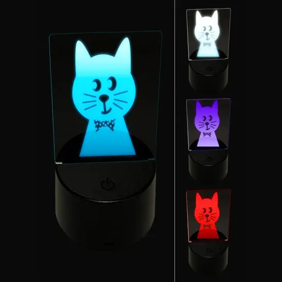 Fancy Cat with Bow Tie 3D Illusion LED Night Light Sign Nightstand Desk Lamp {1}