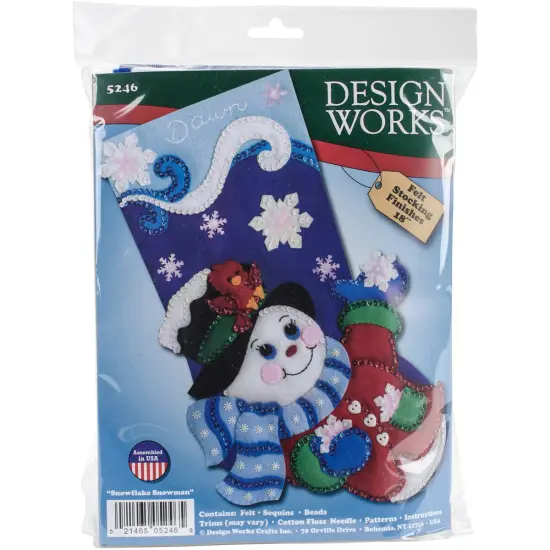 Design Works Felt Stocking Applique Kit 18" Long-Snowflake Snowman {1}