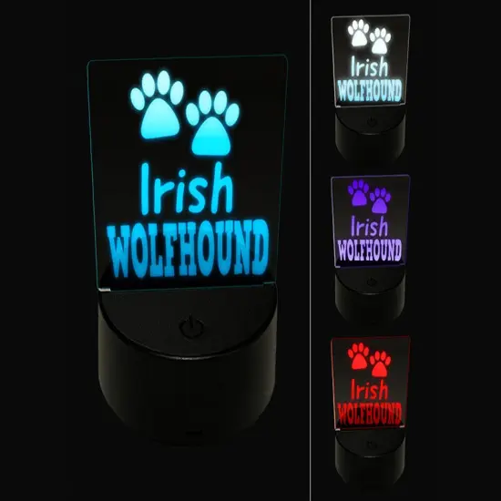 Irish Wolfhound Dog Paw Prints Fun Text 3D Illusion LED Night Light Sign Nightstand Desk Lamp {1}