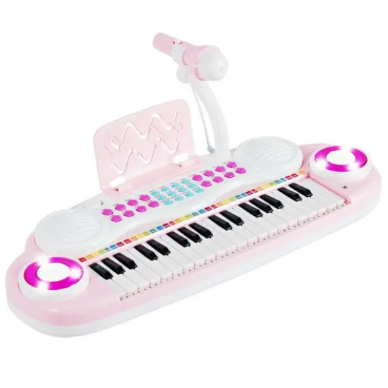 37-Key Electronic Piano with Microphone, Music Score and USB Pink {8}