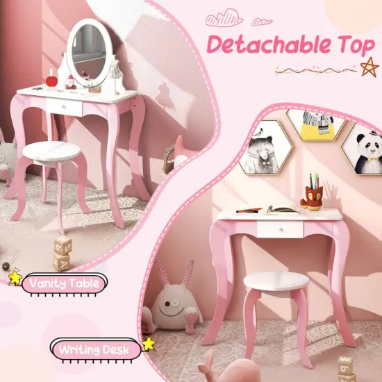 Pretend Kids Vanity Set Makeup Dressing Table with 360&deg; Rotatable Mirror {5}