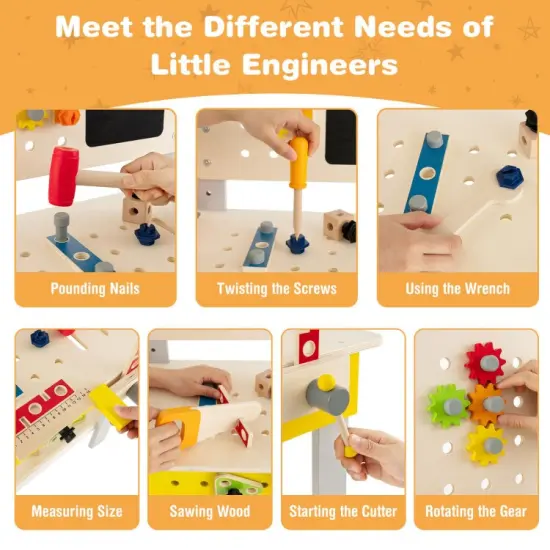 Wooden Pretend Play Workbench Set with Blackboard for Kids {5}