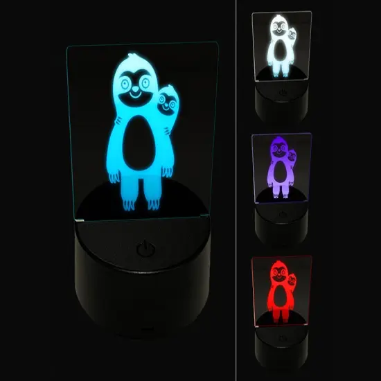 Sloth with Baby on Back 3D Illusion LED Night Light Sign Nightstand Desk Lamp {1}
