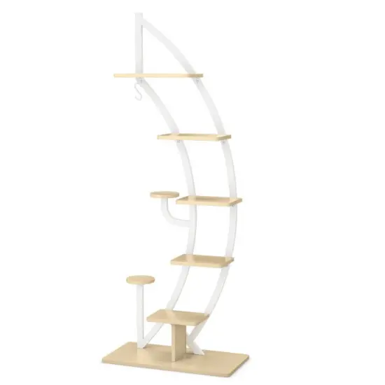 6 Tier 9 Potted Metal Plant Stand Holder Display Shelf with Hook White {7}
