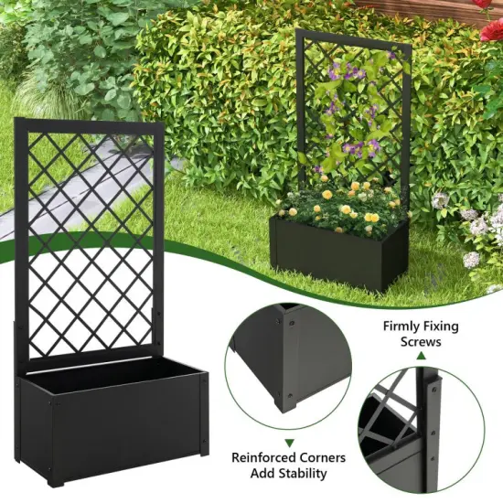 49 Inch Metal Raised Garden Bed with Trellis-Black {3}