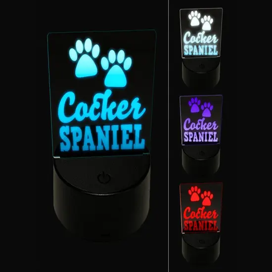Cocker Spaniel Dog Paw Prints Fun Text 3D Illusion LED Night Light Sign Nightstand Desk Lamp {1}