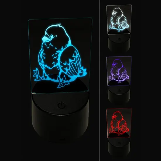 Chubby Little Bird Sitting 3D Illusion LED Night Light Sign Nightstand Desk Lamp {1}