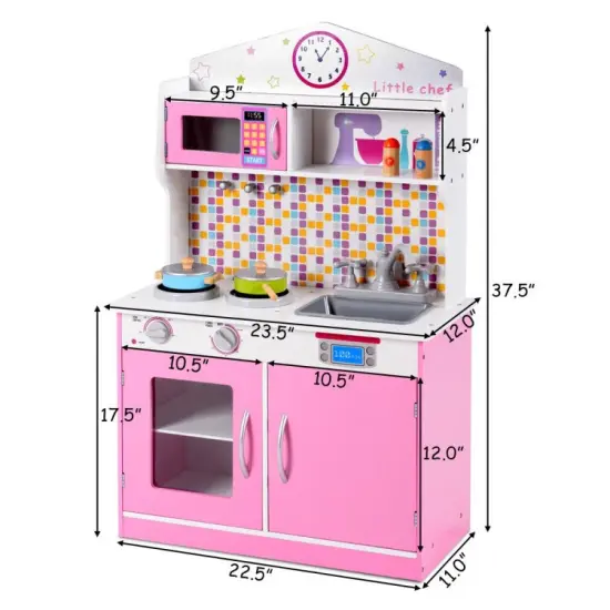 Kids Wooden Pretend Kitchen Cooking Playset Ideal Gift for Birthdays or Any Special Occasion Pink {5}