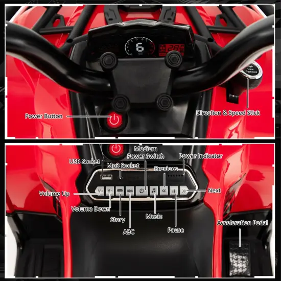 Kids Ride On Car Toy 4 Wheeler with MP3 and Headlights Ideal Gift for Birthdays or Christmas Red {3}