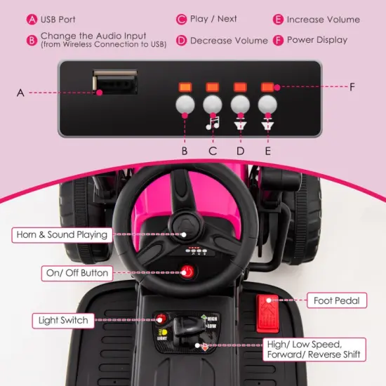 Kids Ride-On Road Roller with Manual and Parental Control Pink {5}