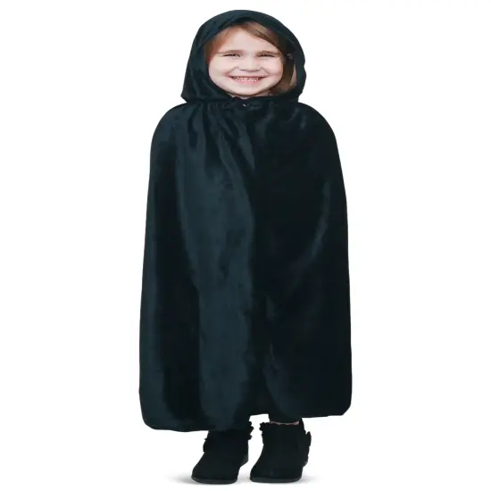 Black Velvet Hooded Cape - Kids Long Velour Vampire and Superhero Halloween Costume Cloak with Hood for Boys and Girls {1}