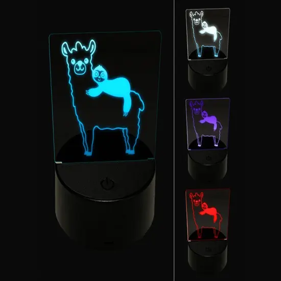 Llama and Sloth Best Friends Alpaca 3D Illusion LED Night Light Sign Nightstand Desk Lamp {1}