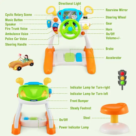 Kids Steering Wheel Pretend Play Toy Set with Lights and Sounds {5}
