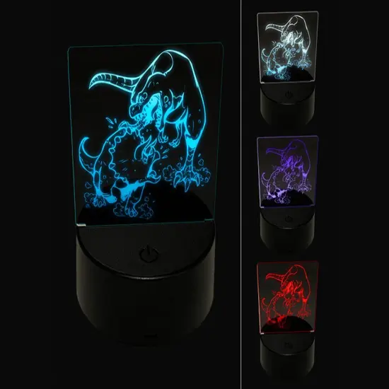 Triceratops and T-Rex Dinosaurs Fighting 3D Illusion LED Night Light Sign Nightstand Desk Lamp {1}