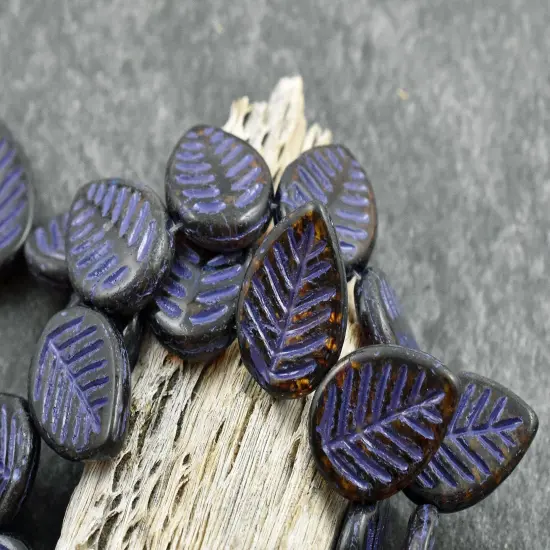 *15* 16x12mm Purple Washed Topaz Picasso Top Drilled Dogwood Leaf Beads {1}