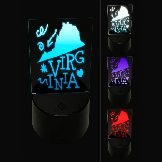 Virginia State with Text Swirls 3D Illusion LED Night Light Sign Nightstand Desk Lamp {1}