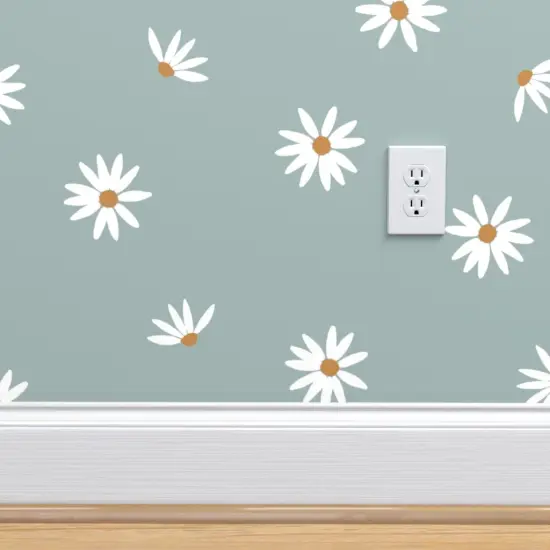 Peel & Stick Wallpaper 2FT Wide Dusty Blue Floral Ditsy Coneflower White Flowers Small Scale Boho Kids Whimsical Meadow Custom Removable Wallpaper by Spoonflower {4}