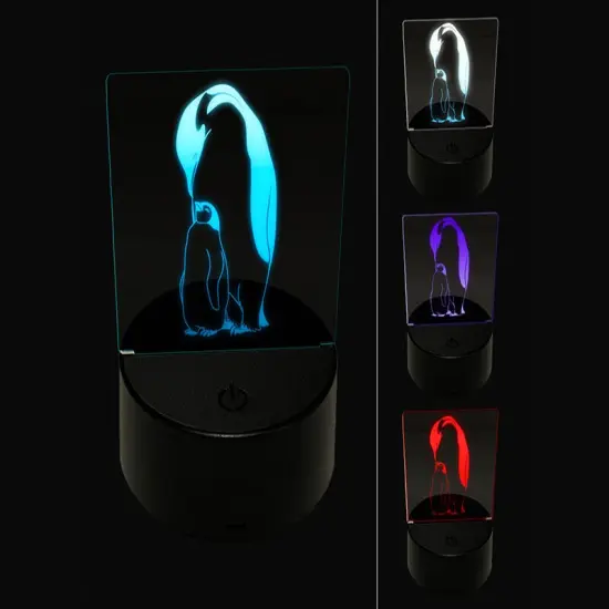 Emperor Penguin Parent and Baby 3D Illusion LED Night Light Sign Nightstand Desk Lamp {1}