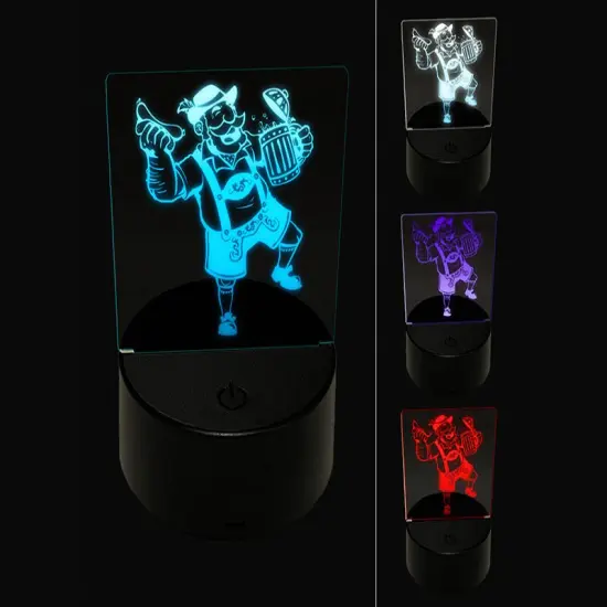Jolly Bavarian Man in Lederhosen with Beer Stein and Sausage 3D Illusion LED Night Light Sign Nightstand Desk Lamp {1}