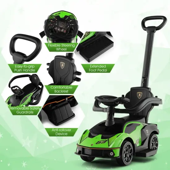 3-in-1 Ride on Push Car with Handle Guardrail and Green {6}