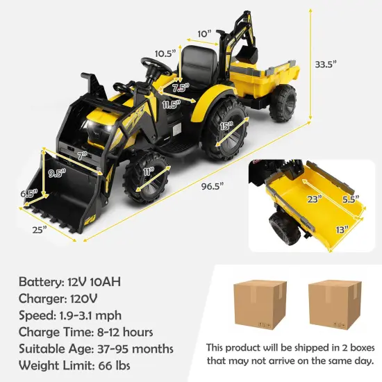 Steel Electric Excavator with RC, 3-in-1 Function, Music and Safety Features for Kids Yellow {2}