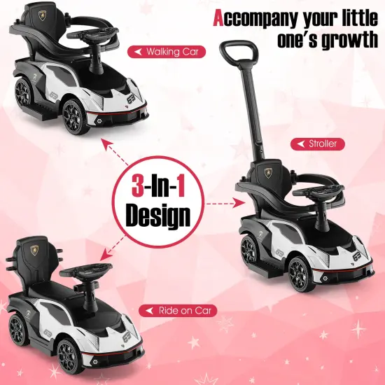 3-in-1 Ride on Push Car with Handle Guardrail and White {5}