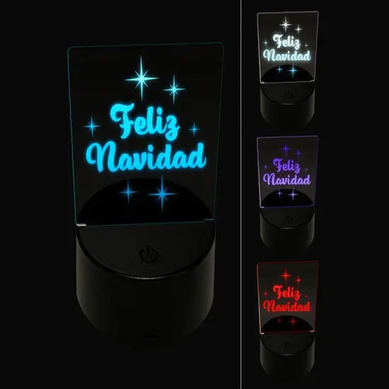 Feliz Navidad Merry Christmas Starburst 3D Illusion LED Night Light Sign Nightstand Desk Lamp {1}