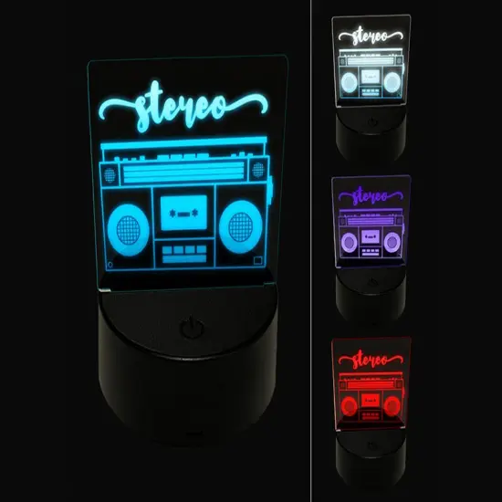 Retro Radio Stereo Cassette Player Boombox 3D Illusion LED Night Light Sign Nightstand Desk Lamp {1}