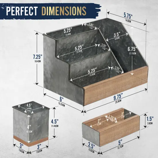 HBCY Creations 3 PIECE Desk Organizer Set- Rustic Mail Organizer For Desktop - Great For Rustic or Industrial Decor! Makeup Organizer For Vanity White Wash {10}