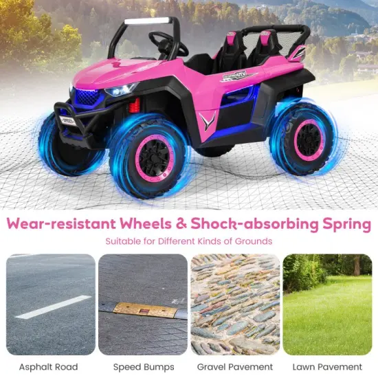 2-Seater Electric UTV Ride On Car with Safety Belt, Remote Control and Media Center Pink {6}