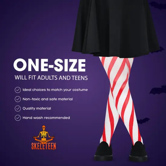 Candy Cane Striped Tights &ndash; Red and White Diagonally Striped Nylon Stretch Pantyhose Stocking Accessories for Every Day Attire and Costumes for Teens and Children's {4}