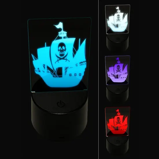Haunted Ghost Pirate Ship with Jolly Roger 3D Illusion LED Night Light Sign Nightstand Desk Lamp {1}