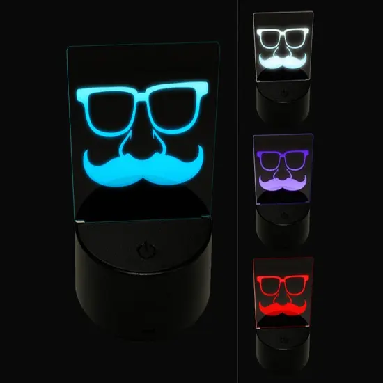 Funny Glasses with Nose and Mustache 3D Illusion LED Night Light Sign Nightstand Desk Lamp {1}