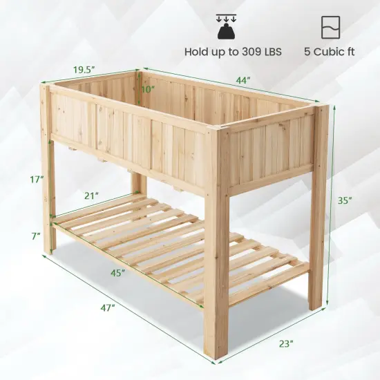 47 Inch Wooden Raised Garden Bed with Bottom Shelf and Bed Liner {2}