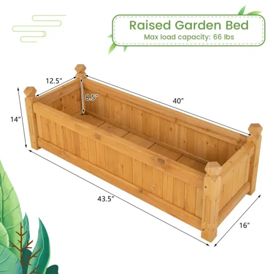 Wooden Rectangular Garden Bed with Drainage System-Natural {3}