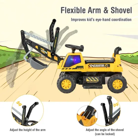 Kids ASTM Certificated Powered Ride On Bulldozer with Front Digger Shovel-Yellow {6}