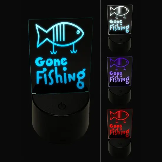 Gone Fishing Lure Fun Text 3D Illusion LED Night Light Sign Nightstand Desk Lamp {1}