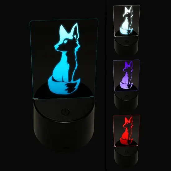 Curious Fox Sitting Looking Back 3D Illusion LED Night Light Sign Nightstand Desk Lamp {1}