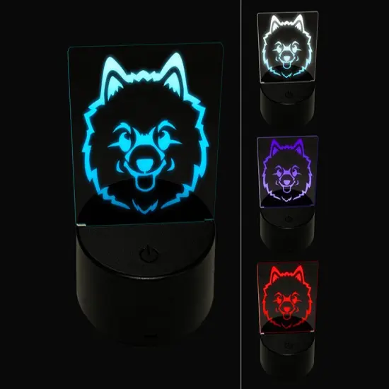 Fluffy Pomeranian Dog Head 3D Illusion LED Night Light Sign Nightstand Desk Lamp {1}